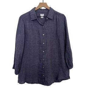 Sigrid Olsen 100% Linen Button Top Womens Size M Blue Oversized Casual Coastal